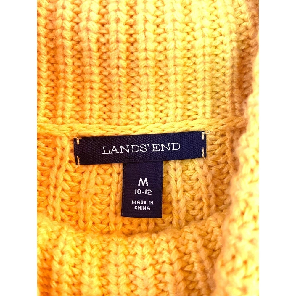 Lands' End Turtleneck Sweater Womens M Yellow Excellent Cable Knit Chunky Cotton - Picture 9 of 10